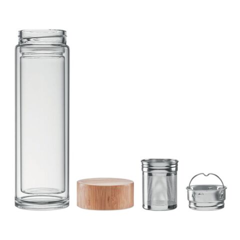 Doppelwandige Teeflasche 400 ml mit Edelstahl Sieb und Bambusdeckel