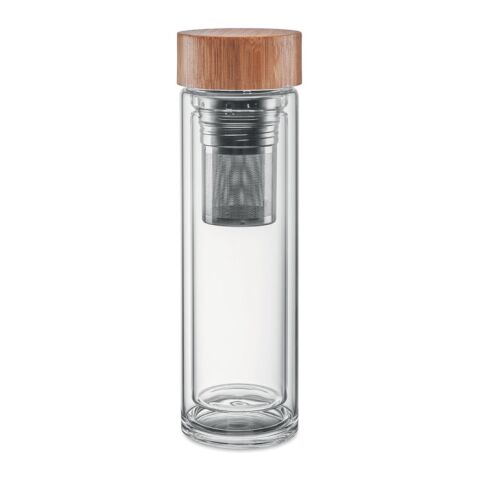Doppelwandige Teeflasche 400 ml mit Edelstahl Sieb und Bambusdeckel