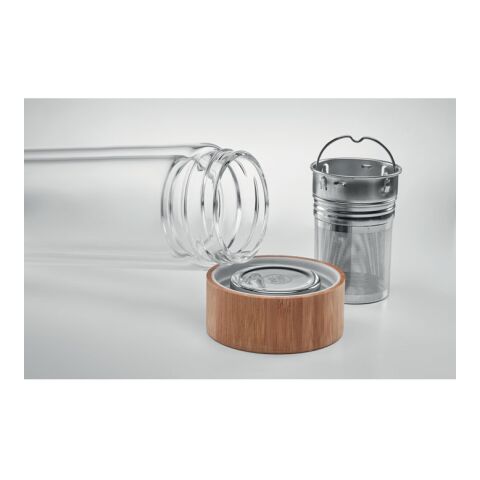 Doppelwandige Teeflasche 400 ml mit Edelstahl Sieb und Bambusdeckel